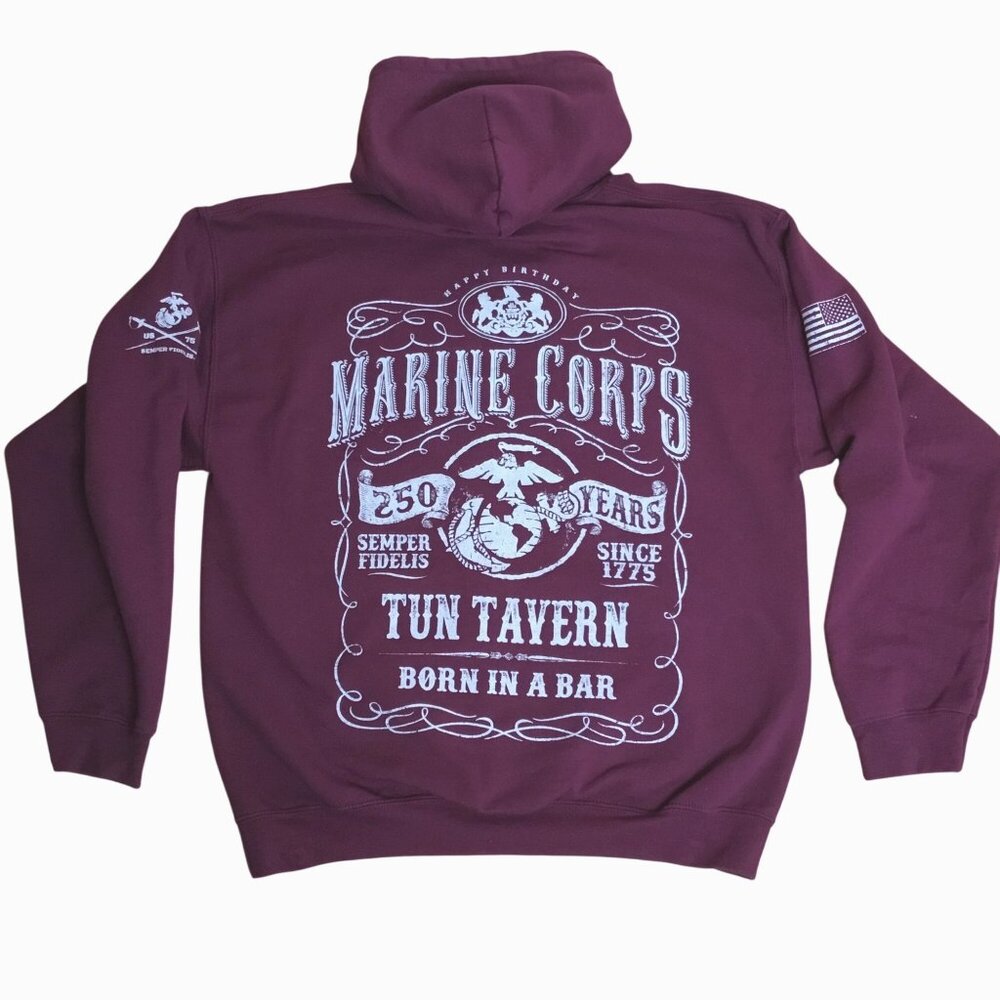 MV SPORT USMC Marine Corps Tun Tavern 250th Anniversary Hoodie Burgundy L